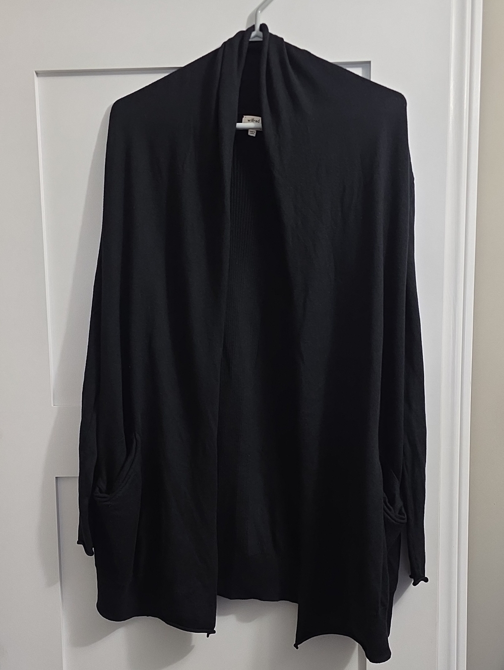 Wilfred Black Open-Front Draped Cardigan, Small, Silk and Cashmere